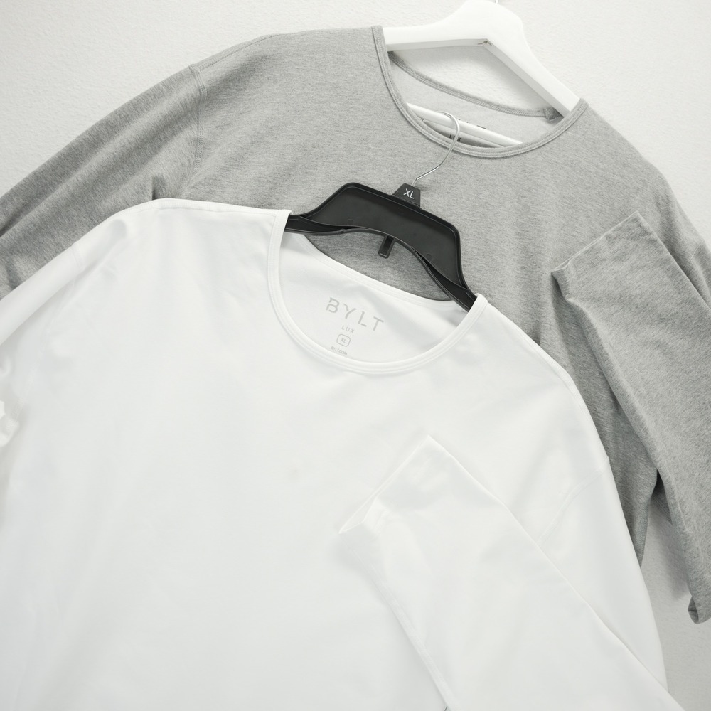 BYLT Lux Drop-Cut Long Sleeve Shirt Lot of 2 Mens XL Gray White NWOT